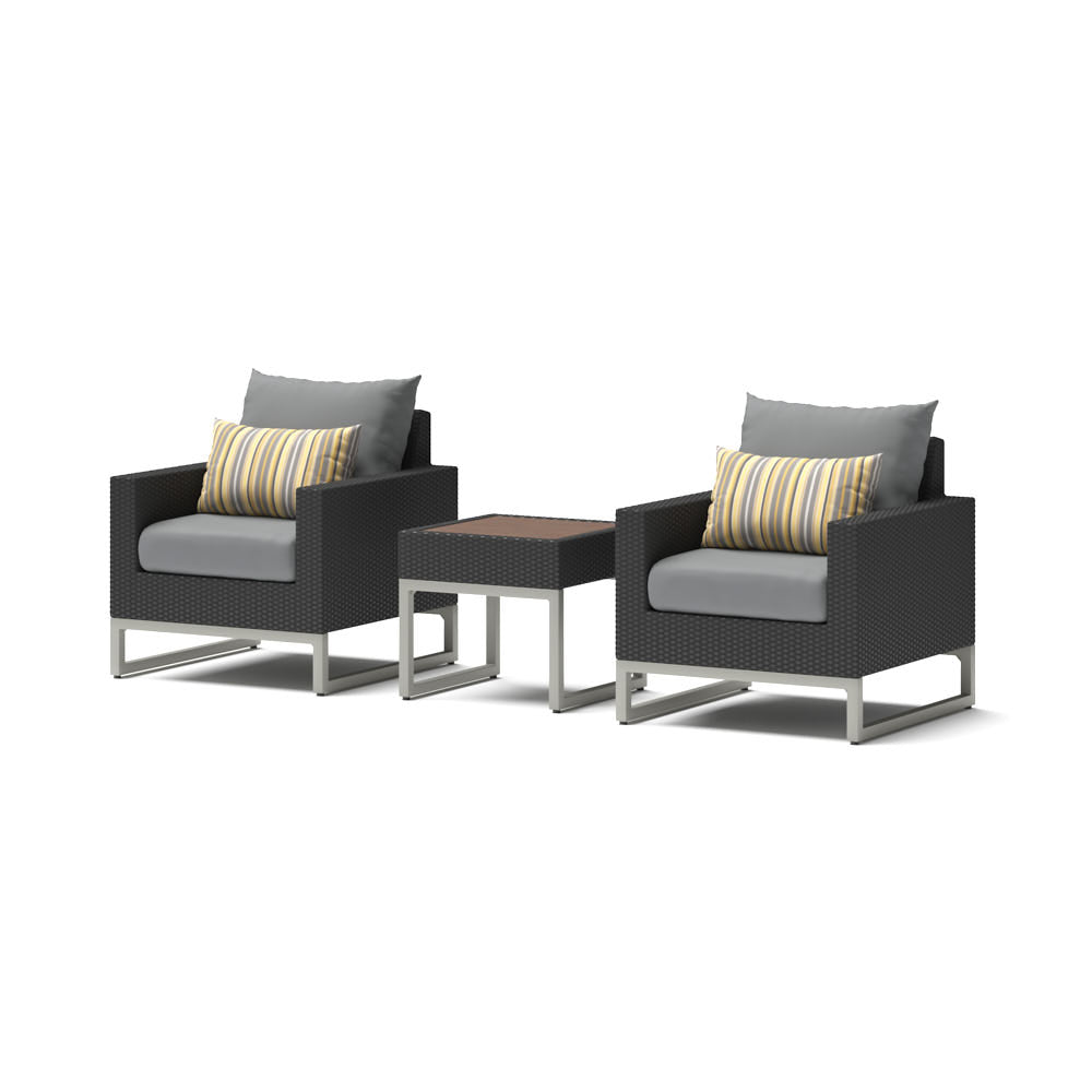 Milo Espresso 3 Piece Sunbrella Outdoor Club Chairs and Side Table
