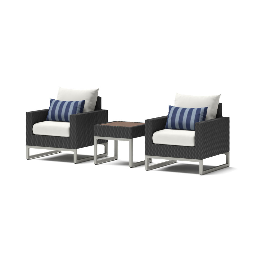 Milo Espresso 3 Piece Sunbrella Outdoor Club Chairs and Side Table