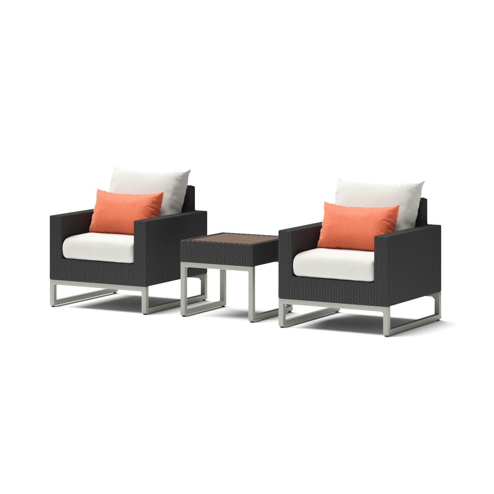 Milo Espresso 3 Piece Sunbrella Outdoor Club Chairs and Side Table