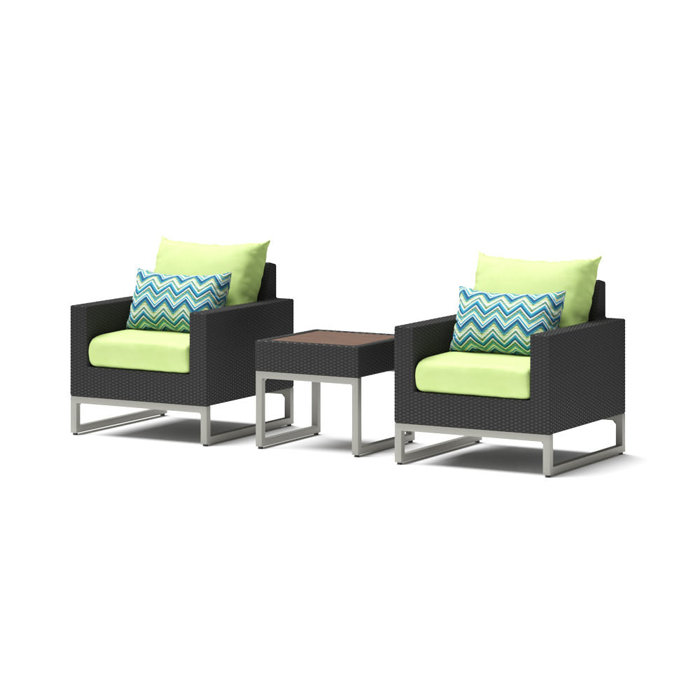 Milo Espresso 3 Piece Sunbrella Outdoor Club Chairs and Side Table