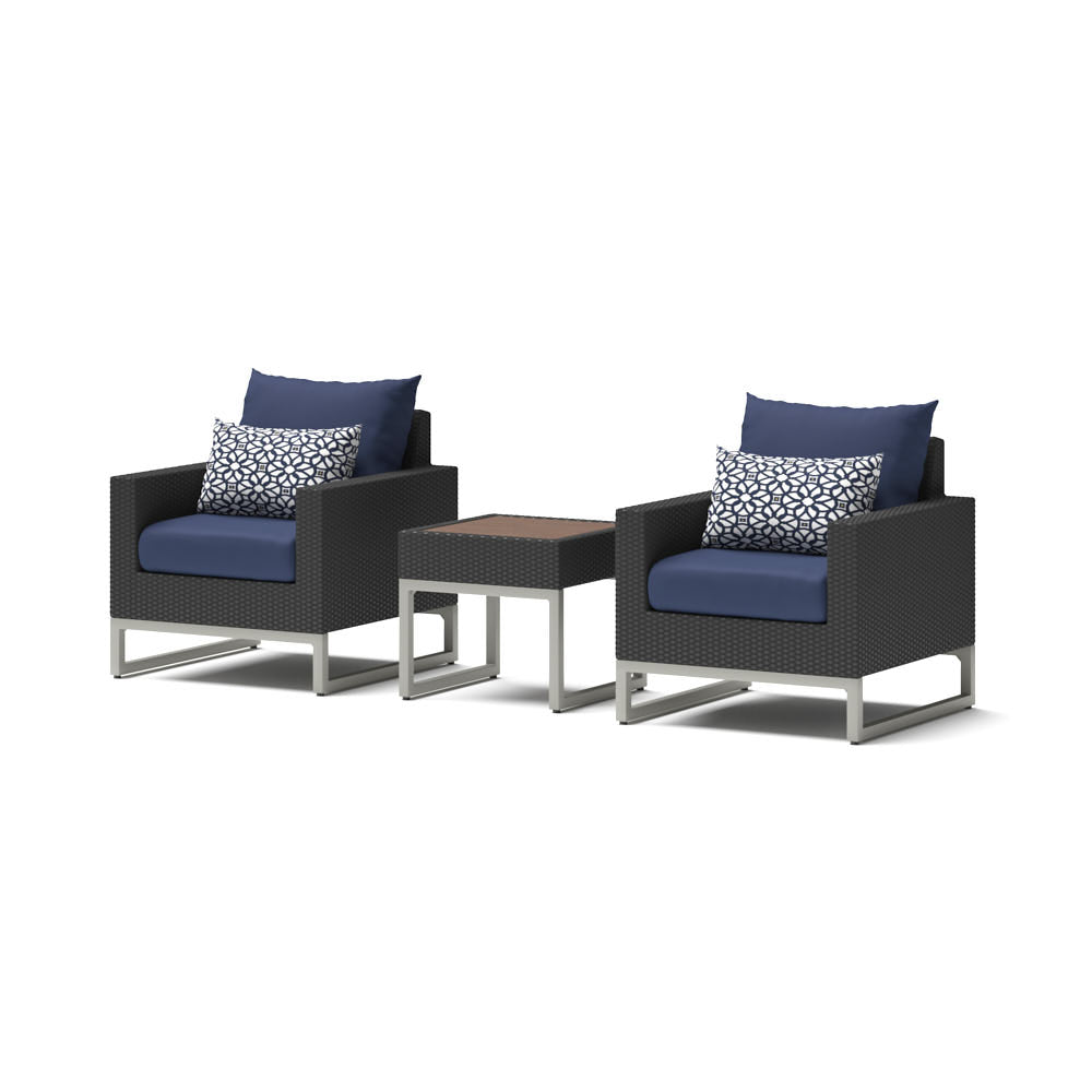 Milo Espresso 3 Piece Sunbrella Outdoor Club Chairs and Side Table