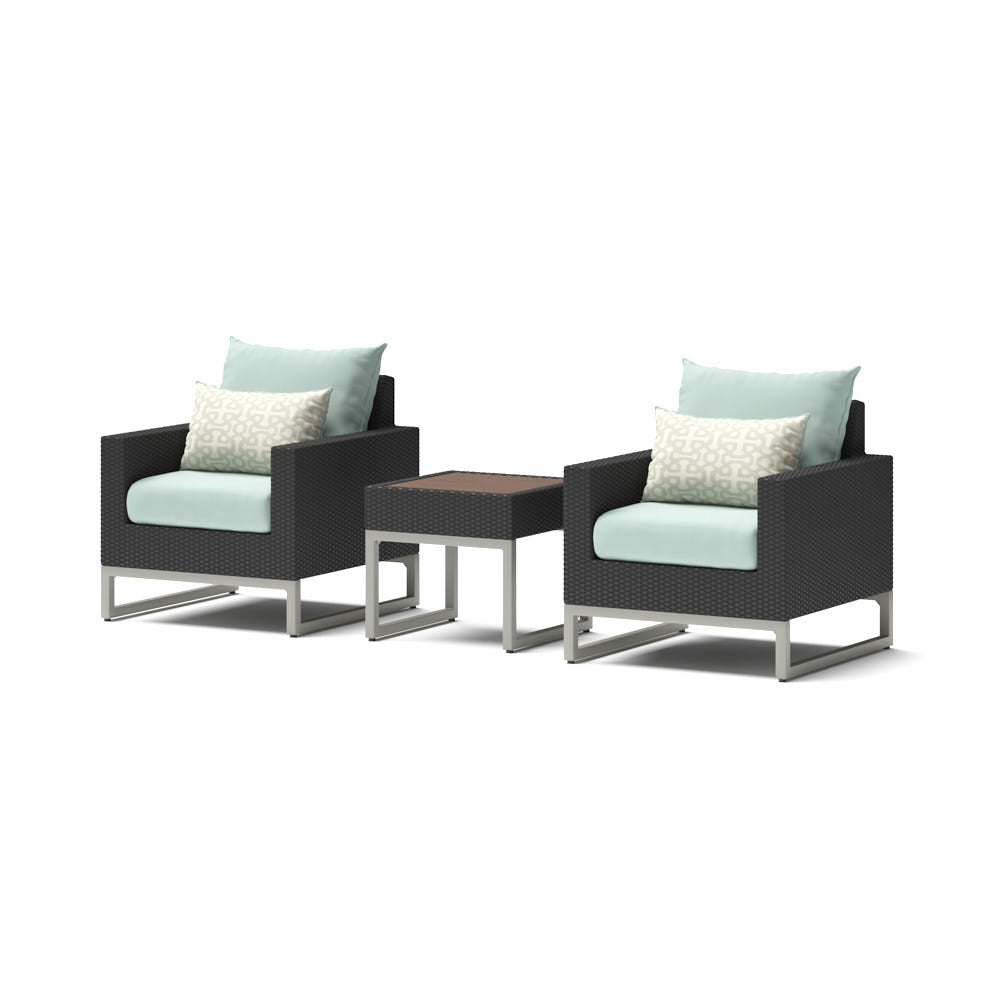Milo Espresso 3 Piece Sunbrella Outdoor Club Chairs and Side Table