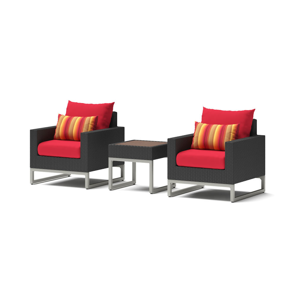 Milo Espresso 3 Piece Sunbrella Outdoor Club Chairs and Side Table