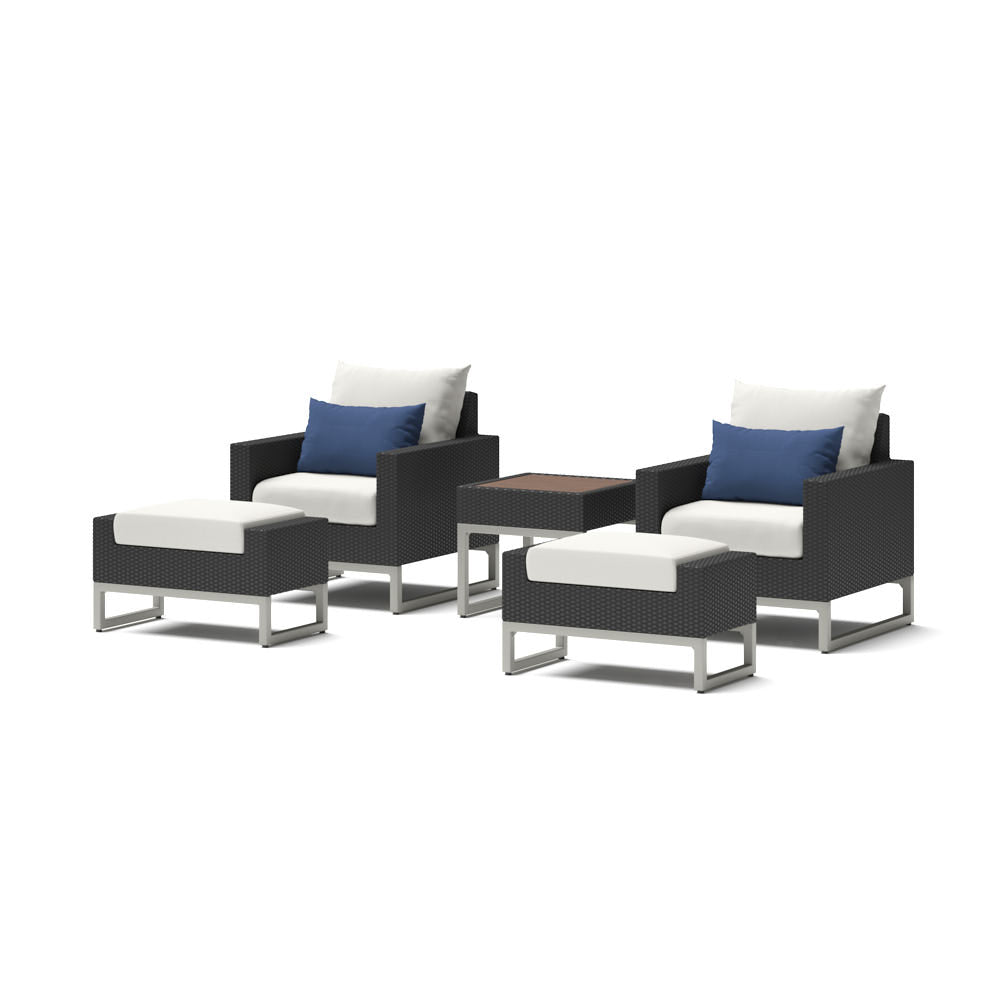 Milo Espresso 5 Piece Sunbrella Outdoor Club Chair Set
