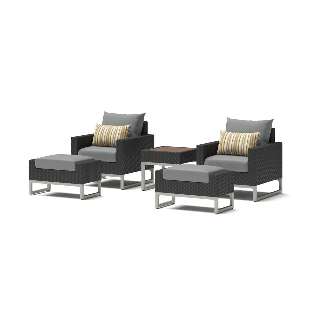 Milo Espresso 5 Piece Sunbrella Outdoor Club Chair Set