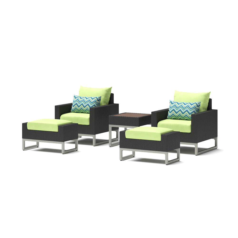 Milo Espresso 5 Piece Sunbrella Outdoor Club Chair Set