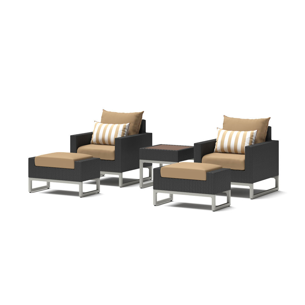 Milo Espresso 5 Piece Sunbrella Outdoor Club Chair Set