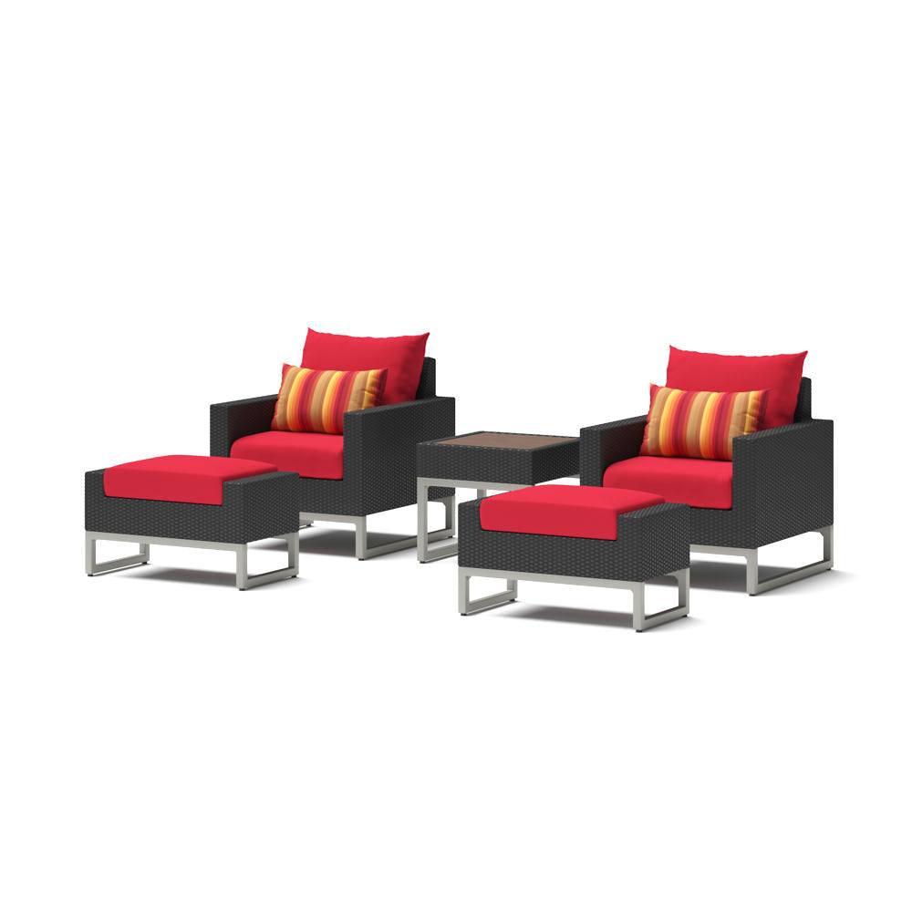 Milo Espresso 5 Piece Sunbrella Outdoor Club Chair Set