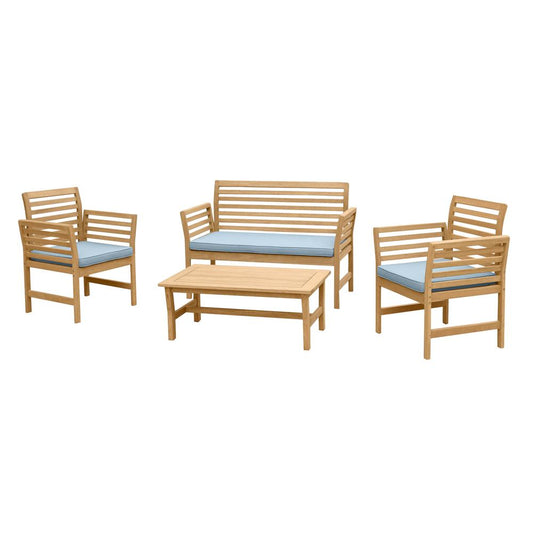 Yuri 4 Piece Eucalyptus Outdoor Seating Set - Blue