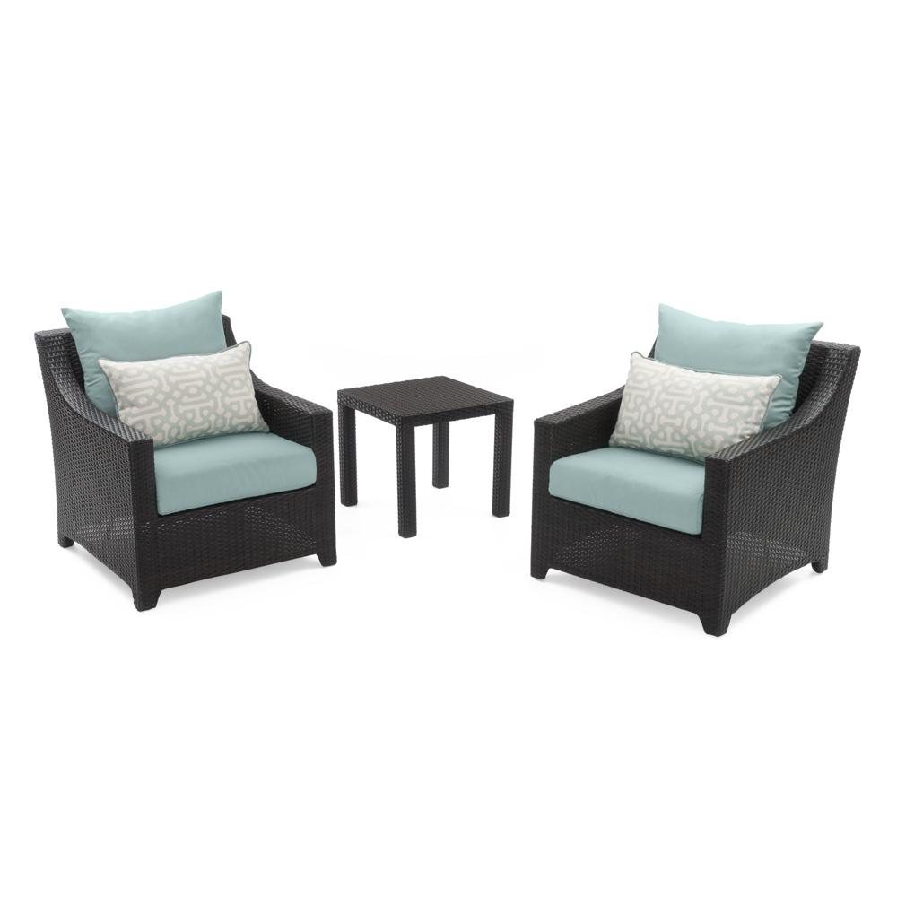 Deco Set of 2 Sunbrella Outdoor Club Chairs & Side Table