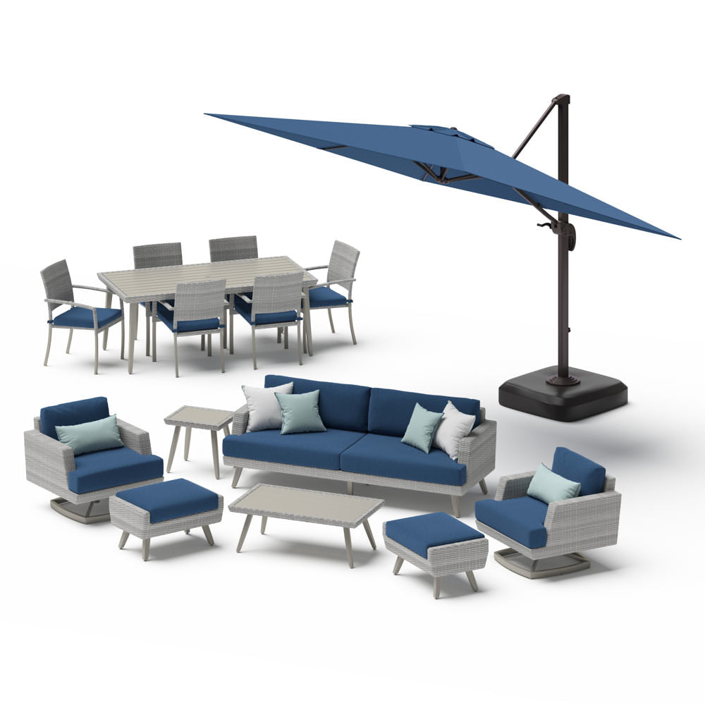 Portofino Casual 15 Piece Sunbrella Outdoor Patio Motion Seating & Dining Set With Umbrella