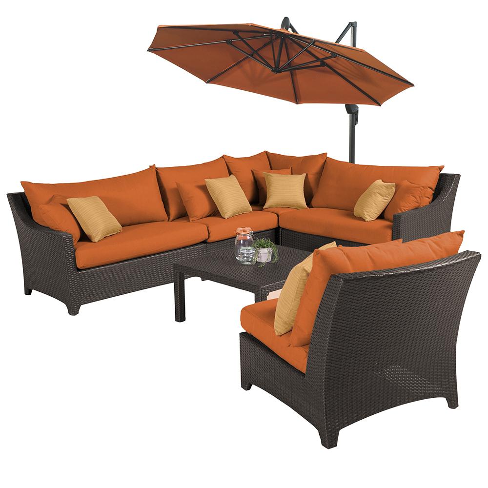 Deco 6 Piece Sunbrella Outdoor Sectional, Table & Umbrella Set